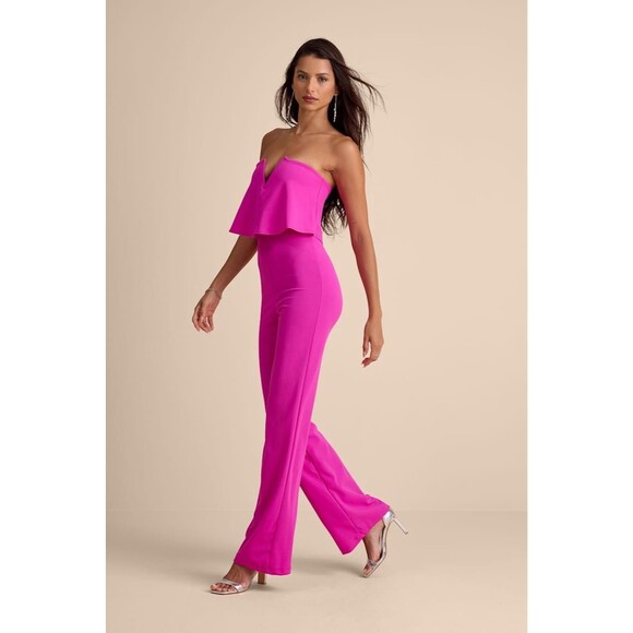 Lulus Power of Love Jumpsuit Women's XS Magenta Strapless NWOT - Picture 2 of 14